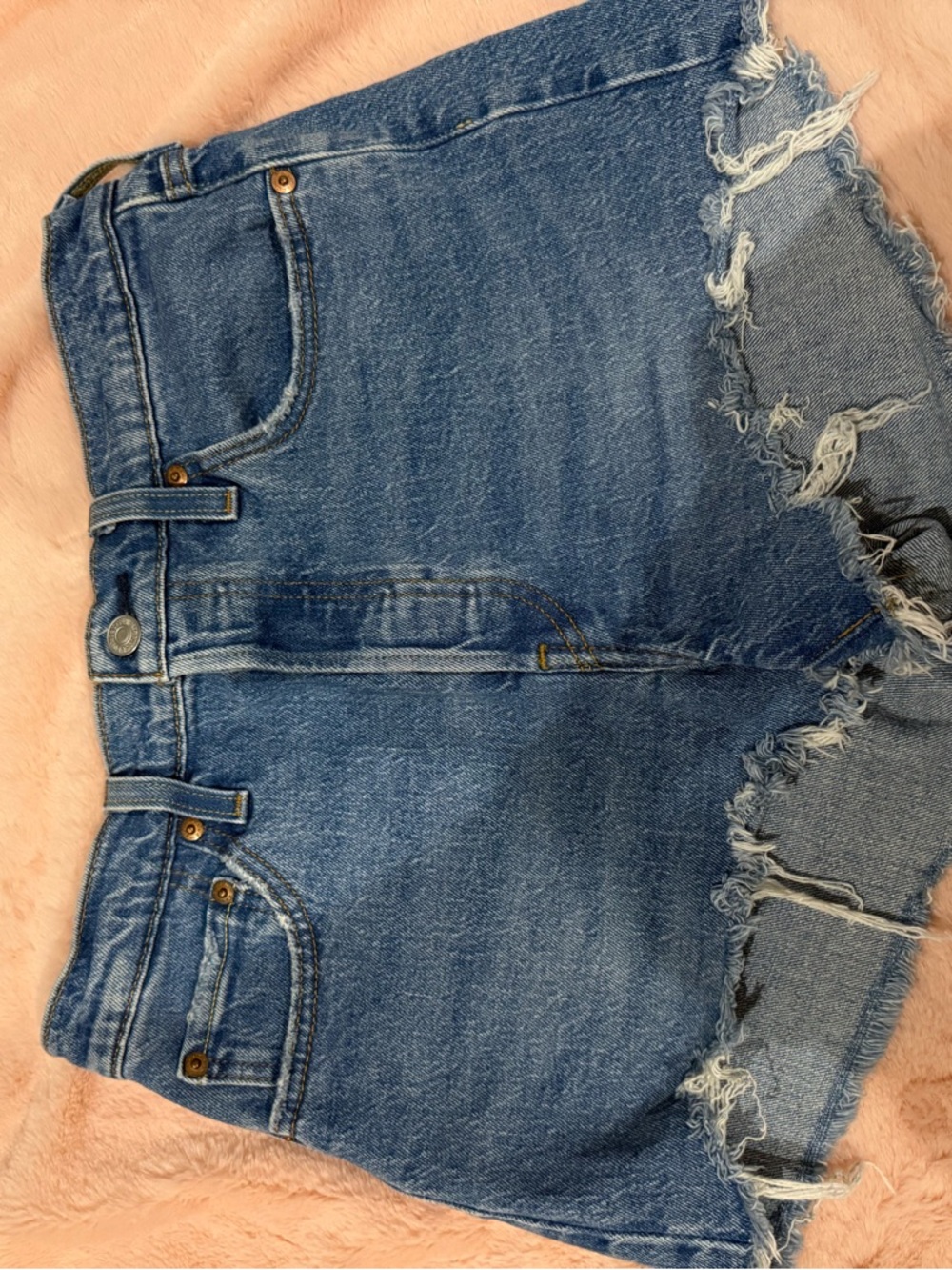 Levi’s High-Waist Distressed Denim Shorts in Classic Blue